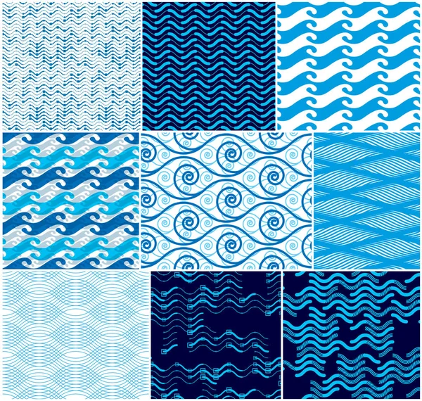 Waves Seamless Pattern Vector Water Runny Curve Lines — Stock Vector