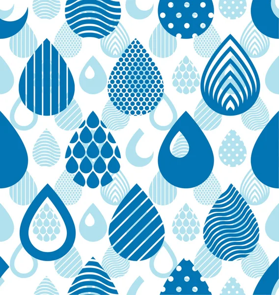 Rain Drops Falling Seamless Pattern Vector Blue Colored Repeat Endless — Stock Vector