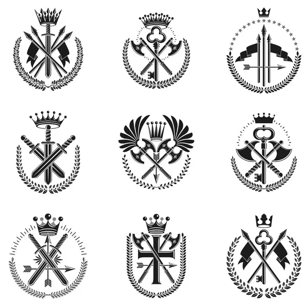 Conjunto Emblemas Armas Vintage — Archivo Imágenes Vectoriales