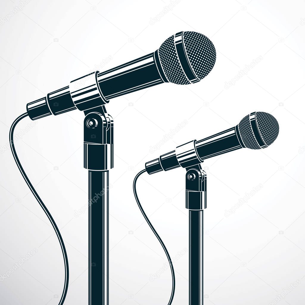 Stage microphones vector illustration isolated on white background.