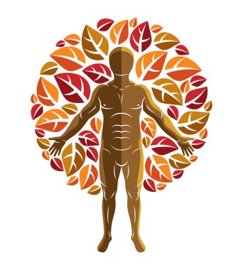Vektör grafik resmini sonbahar ağaç eko ile oluşturulan kas insan, kendini bırakır. Sağlıklı yaşam tarzı, resort ve spa.