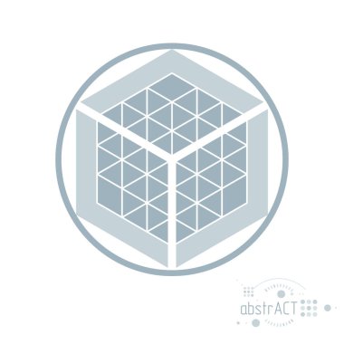 Vektör modern geometrik grafik kompozisyonu şablon ve düzen olarak kullanılabilir. Grafik şekli, küpü olan soyut teknik arkaplan.