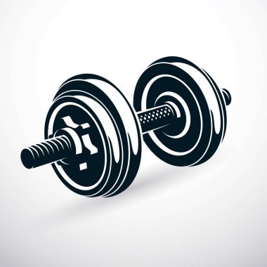 Dumbbell vektör çizim üzerinde beyaz disk ağırlık ile izole. Güç kaldırma ve fitness eğitim için Spor donatımı.