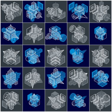 Soyut vektörel çizimler, 3d basit geometrik şekiller ayarla.