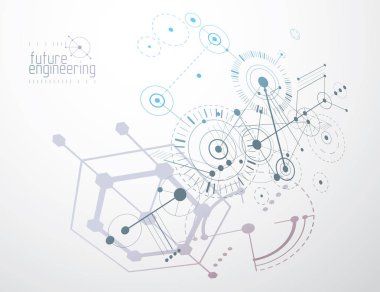 Teknolojik vektör duvar kağıdı altıgenler, daireler ve çizgiler ile yapılmış mühendislik. Modern geometrik kompozisyon şablon ve düzeni kullanılabilir. Teknik arka plan.