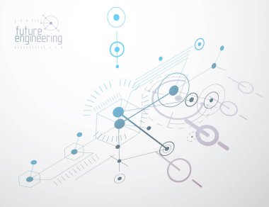 Vektör endüstriyel ve mühendislik geçmişi, gelecekteki teknik planlar. Mekanizmanın soyut planı, mekanik şema. 