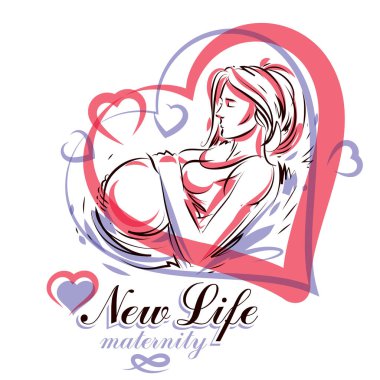 Hamile kadın güzel vücut anahat, anne-olmak çizilmiş vektör çizim. Üreme kliniği reklam