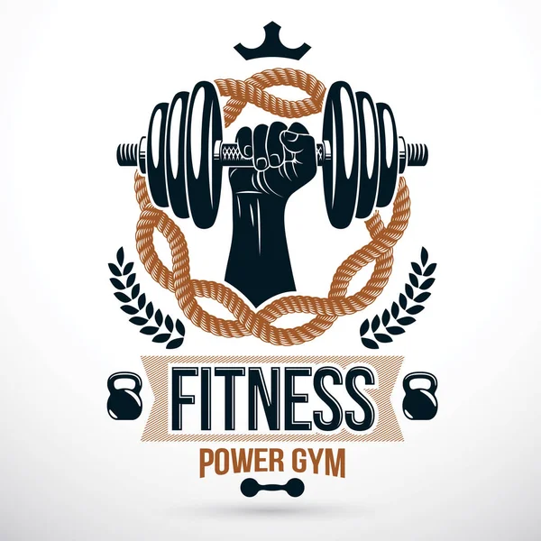 Fitness Peso Pesado Gimnasio Club Deportivo Símbolo Vectorial Hecho Con — Vector de stock