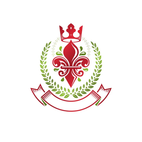 Heraldisches Wappen Dekoratives Emblem Mit Lilienblüte Und Königskrone Ökoprodukt Isolierte — Stockvektor