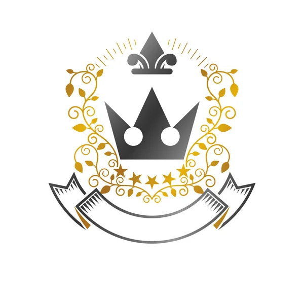 Emblème Royal Couronne Élément Conception Vectorielle Héraldique Étiquette Style Rétro — Image vectorielle