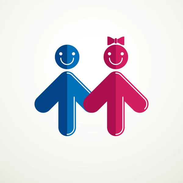 矢印の形で人々の幾何学的な記号で作成された幸せなカップルの単純なベクトルロゴやアイコン 男性と女性 ボーイフレンドとガールフレンドの公開と愛情の関係 — ストックベクタ