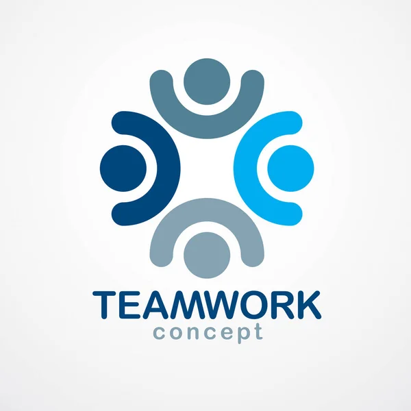 チームワークのビジネスマンの団結と協力の概念は 人々が乗組員として単純な幾何学的要素で作成されます ベクトルアイコンまたはロゴ 友情の夢のチーム 団結乗組員青のデザイン — ストックベクタ