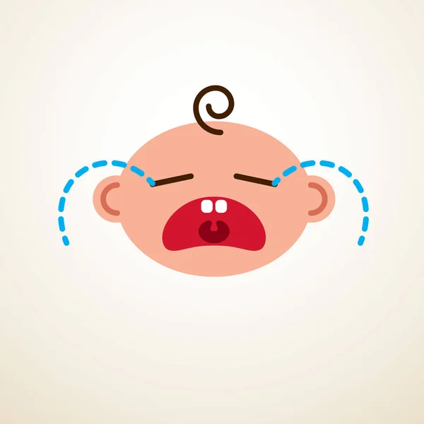 Lindo Bebé Dibujo Animado Vector Icono Plano Llanto Triste Infeliz — Vector de stock