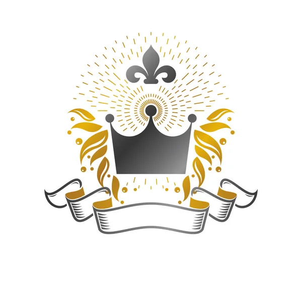 Majestueuze Kroon Embleem Heraldische Wapen Decoratieve Logo Geïsoleerd Vectorillustratie Oude — Stockvector