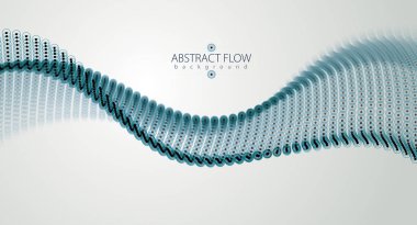 Akan enerji parçacıkları, bulanık nokta ve daire dalga. Bulanık yuvarlak şekiller etkisi illüstrasyon vektör. 3D fütüristik teknoloji stili.