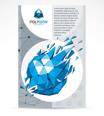 Yenilik teknolojileri şirket tanıtımı el ilanı. Grafik vektör çizim. İzometrik soyut vektör mavi düşük Poli şekil paramparça.