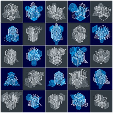 Soyut yapılar kümesi, boyutlu tasarımlar koleksiyonu vektör.