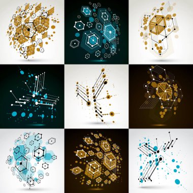 Bauhaus retro tarzı içinde oluşturulmuş vektör arka topluluğu. Modern geometrik kompozisyon şablonları ve düzenleri kullanılabilir