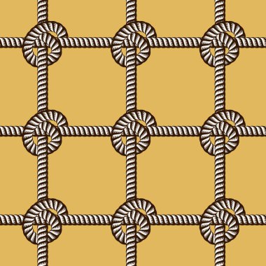 Dikişsiz desen dokuma halat vektör, açıklayıcı arka plan. Sonsuz Donanma illüstrasyon ile net süsleme ve deniz knot balıkçılık. Kumaş, duvar kağıdı, ambalaj, web ve baskı için kullanılabilir.