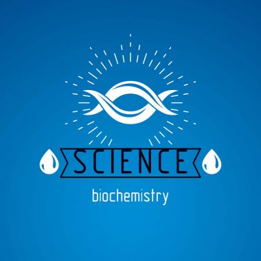 İnsan DNA iplikçiklerinin vektör modeli. Biyokimya araştırmaları kavramsal soyut logoti bilimsel organizasyonların amblemi olarak kullanılabilir..