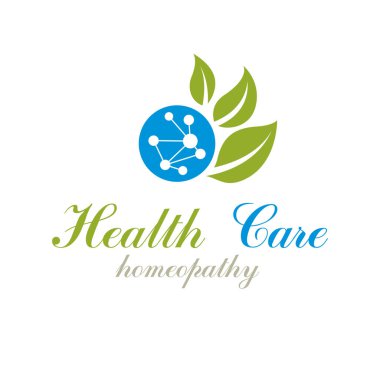 Yeşil molekül modeli sembolü ile oluşan bırakır. Doğa kavramı, yeşil sağlık fikir logosu ile uyum içinde yaşayan. Homeopati Farmakoloji ve bilimsel araştırma etkisi.