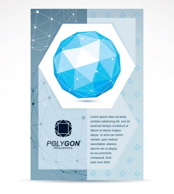 İletişim teknolojileri, şirket broşürleri. Grafik vektör çizimi. Teknoloji soyut mavi şekil, çokgen şekil.