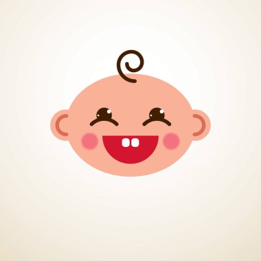 Şirin Bebek çizgi film vektör düz simgesi, sevimli çocuk mutlu ve gülümseyen emoji.