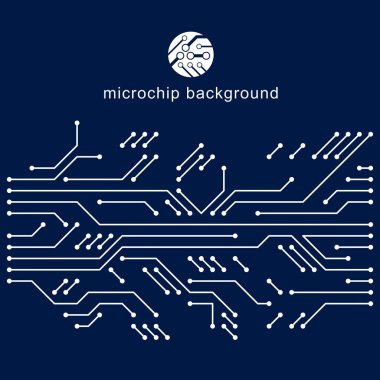 Vektör devre kartı, dijital teknolojiler soyutlama. Bilgisayar mikroişlemci şeması, fütüristik tasarım. Mikroişlemci şeması soyut arkaplan