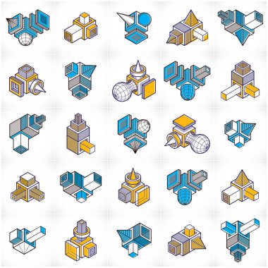 İzometrik soyut vektör şekilleri set.