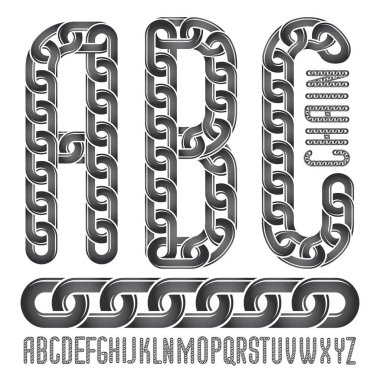 Vektör yazı tipi, trendy patlama poster oluşturulmasında kullanılabilir. Yaratıcı harfler, çelik zincir bağlantı ile yaptı abc link katıldı.