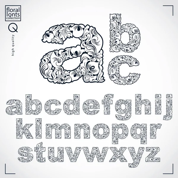 Ecologie Stijl Bloemrijke Lettertype Vector Gezet Gemaakt Met Behulp Van — Stockvector