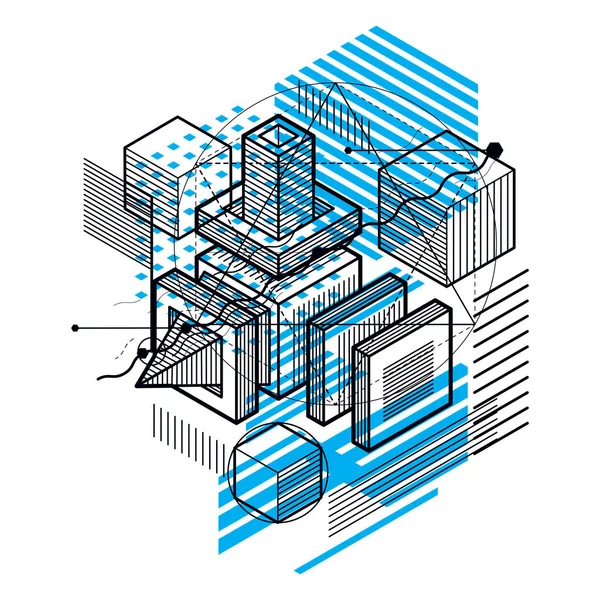 Absztrakt Isometrics Háttér Vector Elrendezés Kockák Hatszög Négyzetek Téglalapok Különböző — Stock Vector