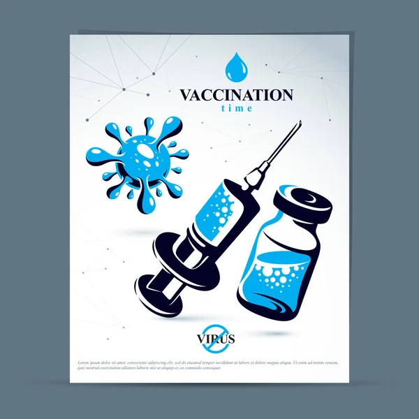 Scheduled Vaccination Theme Presentation Flyer Vector Graphic Illustration Medical Bottle — Stock Vector