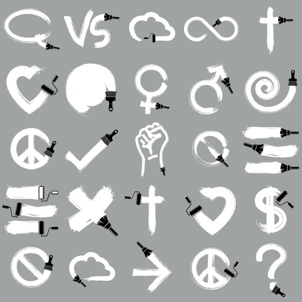 矢量手绘符号用画刷创建 不同的图形元素隔离 在宗教 沟通和商业主题上的黑白图标 — 图库矢量图片