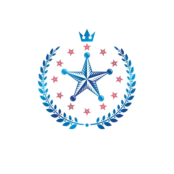 Pentagonal Stars Embleem Unie Thema Symbool Gemaakt Met Koninklijke Kroon — Stockvector