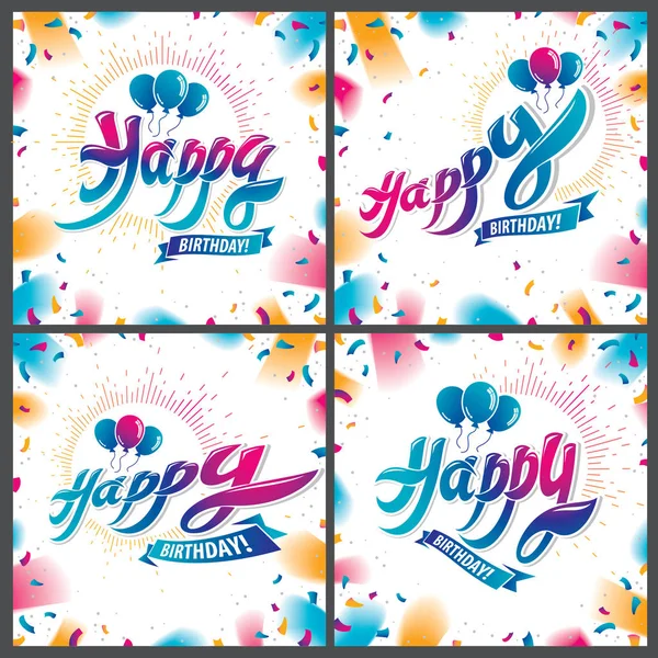 Feliz Cumpleaños Hermosas Tarjetas Felicitación Vector Diseños Conjunto Incluye Hermosas — Vector de stock