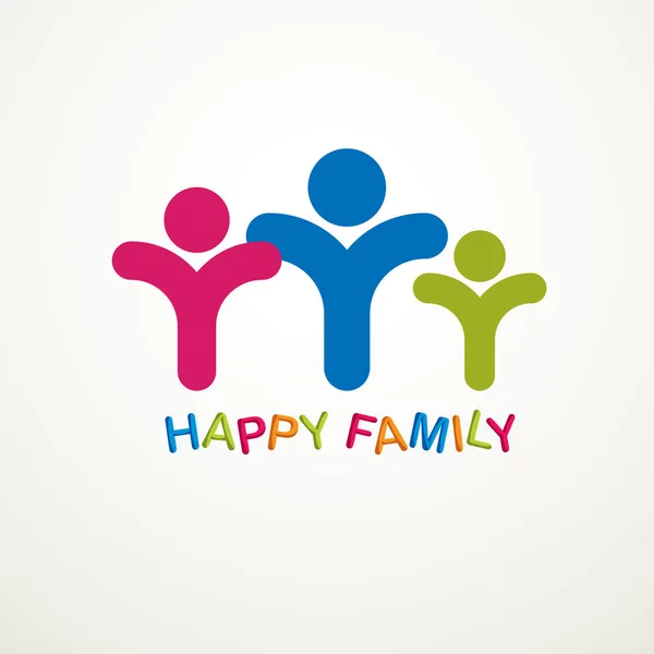 人々の幾何学的な記号で作成された幸せな家族の単純なベクトルロゴやアイコン 子の公平で保護的な関係 — ストックベクタ