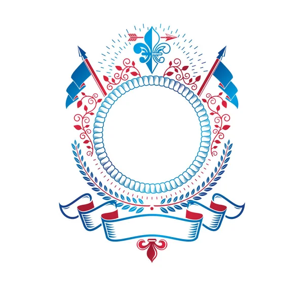 Emblème Graphique Composé Symbole Royal Fleur Lys Couronne Laurier Drapeaux — Image vectorielle