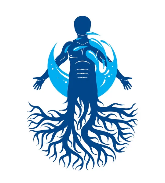 Vector Graphic Illustration Muscular Human Individual Created Tree Roots Surrounded — Stock Vector