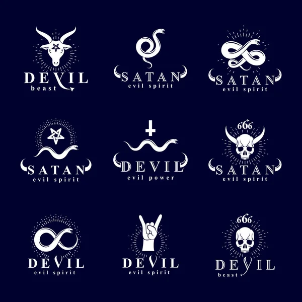 Uppsättning Vektor Demoniska Infernal Mystic Logotyper Skapade Med Hjälp Giftiga — Stock vektor
