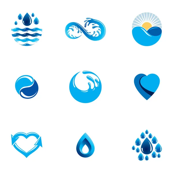 Meer Welle Splash Vektor Logo Reines Wasser Als Treibende Kraft — Stockvektor