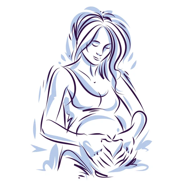 Atrakcyjna Kobieta Ciąży Sylwetka Ciała Rysunek Ilustracja Wektorowa Matki Być — Wektor stockowy