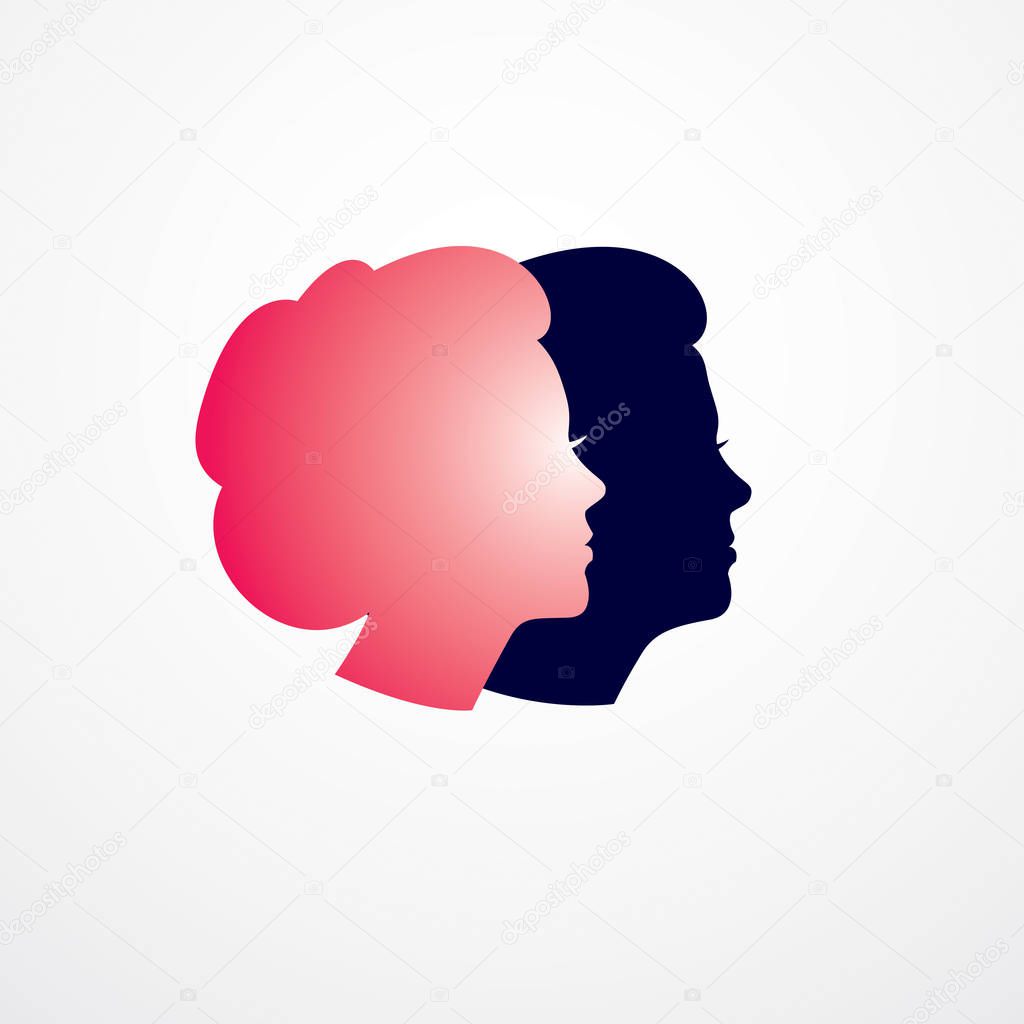 Woman getting old age years conceptual illustration, from woman to grandma, aging period and cycle of life. Vector simple classic concept icon or logo design.