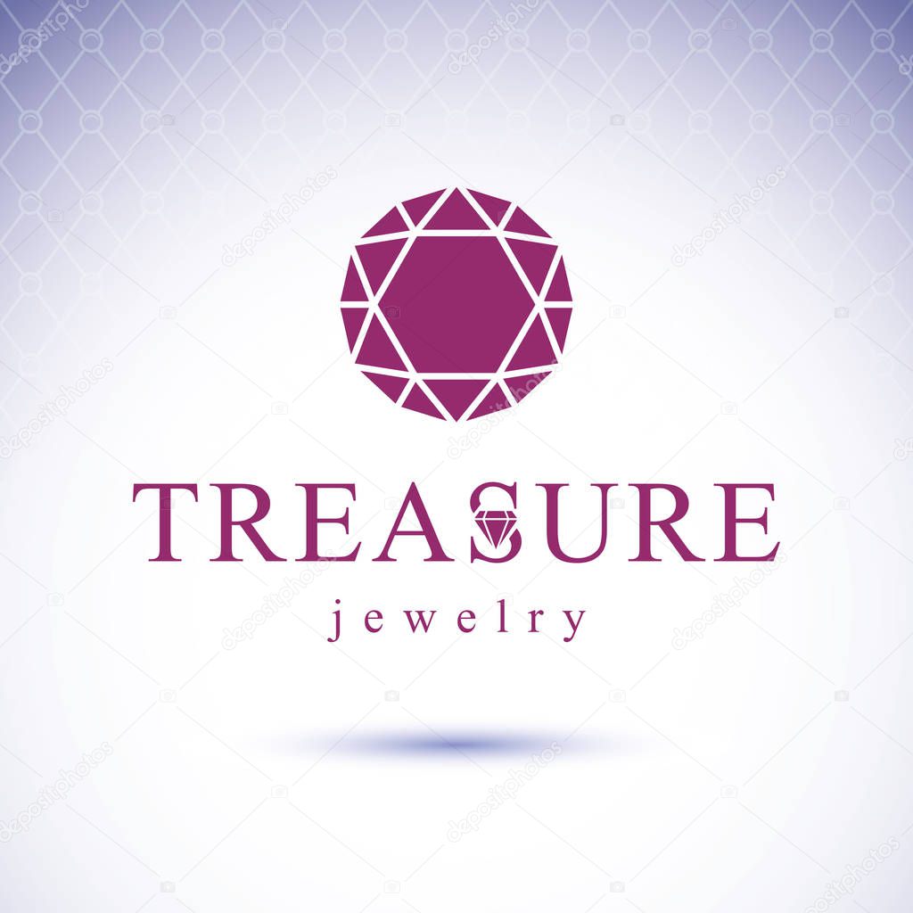 Vector shining gemstone design element. Luxury diamond sign emblem. Brilliant jewelry illustration.