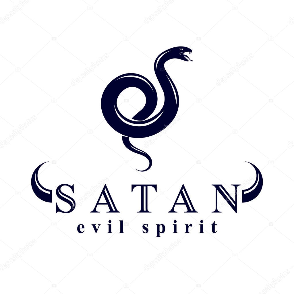 Vector poisonous snake, evil spirit black graphic vector emblem.