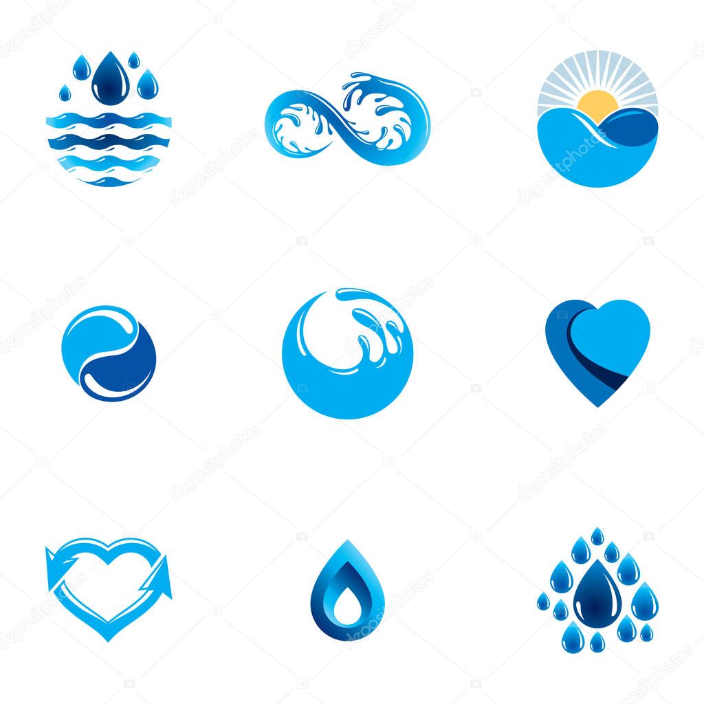 Sea wave splash vector logo. Pure water as the driving force for human activity theme. Body cleansing concept.