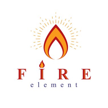 Benzin şirketi amblemi olarak kullanılan ateş elemanı soyut logosu. Petrol ve gaz vektörü iş dünyası kavramsal sembolü.