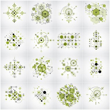 Bauhaus retro duvar kağıtları, altıgenler ve daireler kullanılarak yapılan sanat vektör arka planlar topluluğu. Kitapçıklar kapak tasarımı gibi geometrik grafik 1960'larda çizimler kullanılabilir.