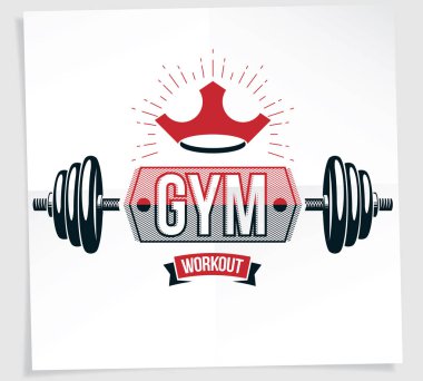 Halter ve royal crown kullanarak oluşan Halter Şampiyonası vektör promosyon el ilanı.