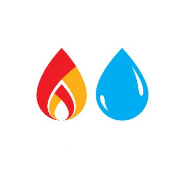 Su ve ateş öğeleri soyut logosu, doğa güç kombinasyonu.